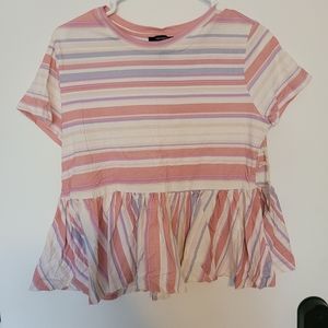 Forever21 Pastel Pink and Blue Stripe Blouse Top